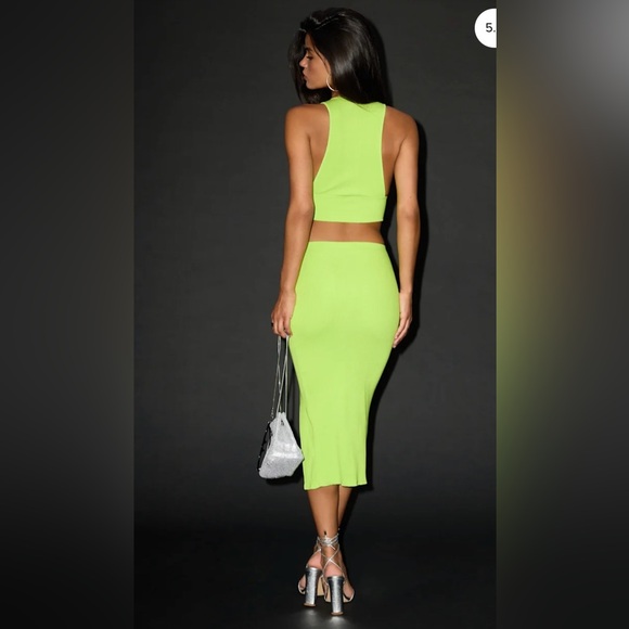NWOT lulus Absolute Edge Lime Green Sleeveless Two-Piece Bodycon Midi Dress READ - Picture 3 of 11